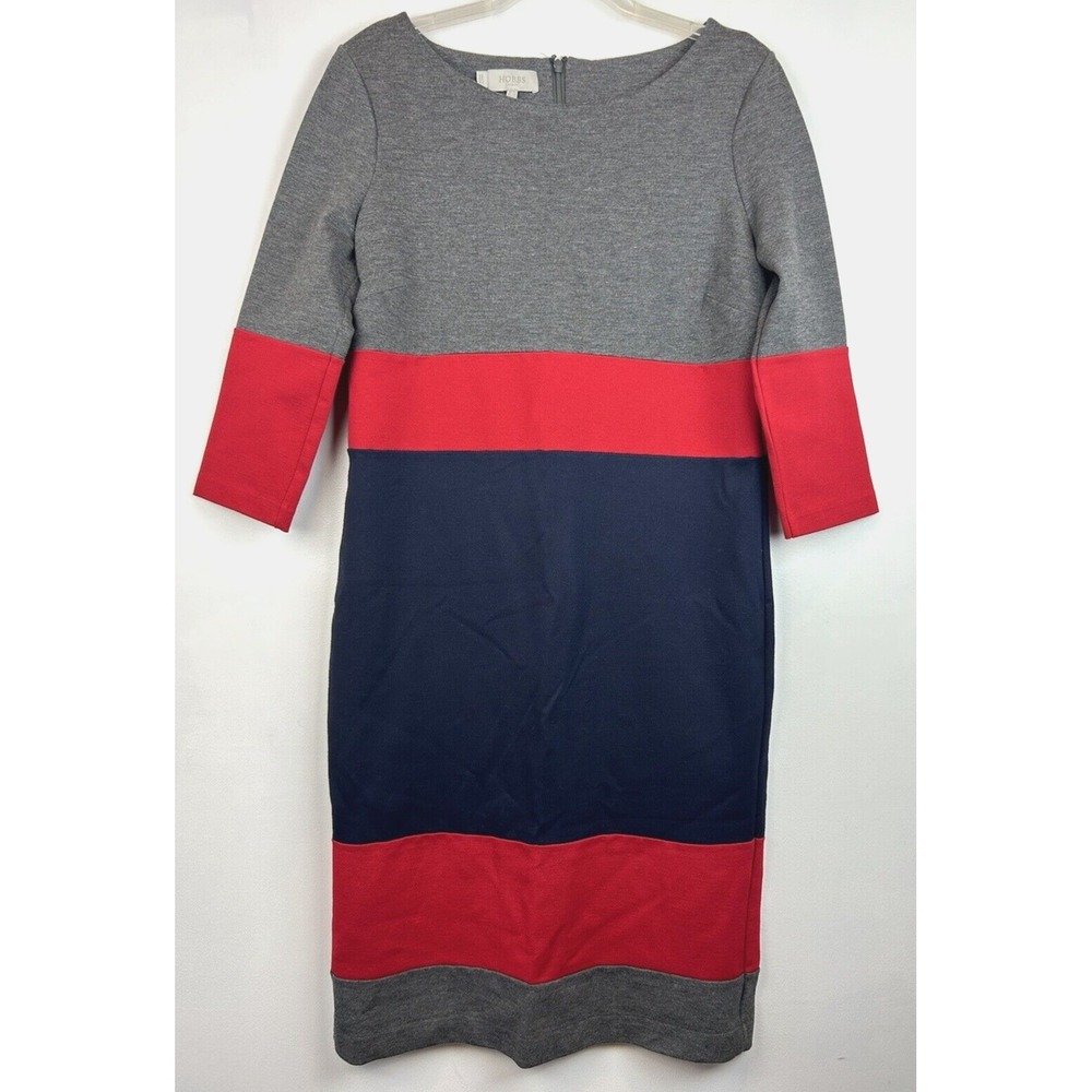 Hobbs London Dress Womens 10 Color Block Gray Red Sheath Office Career Office